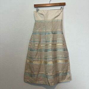 Narciso Rodriguez Beige Linen Silk Strapless Striped Dress Women's Size 2